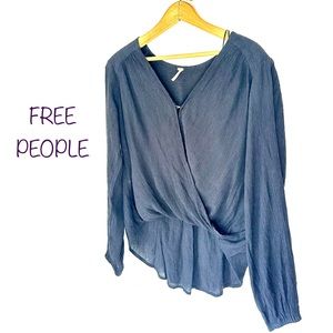 FREE PEOPLE | Asymmetrical Black Blouse Front Close | Size XS